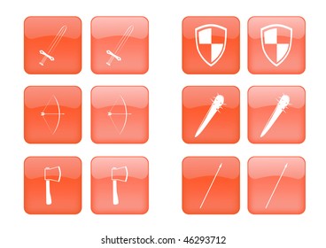 Vector collection of images for orange buttons or icons, including selected and nonselected (by mouse for example) versions