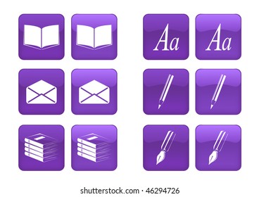 Vector collection of images for purple buttons or icons, including selected and nonselected (by mouse for example) versions