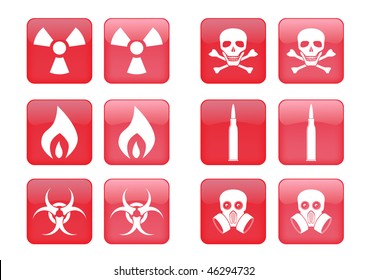 Vector collection of images for red buttons or icons, including selected and nonselected (by mouse for example) versions