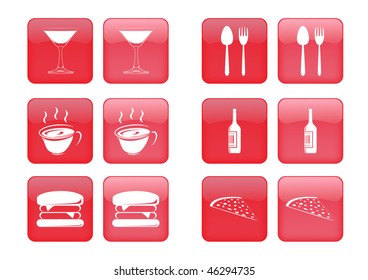 Vector collection of images for red buttons or icons, including selected and nonselected (by mouse for example) versions