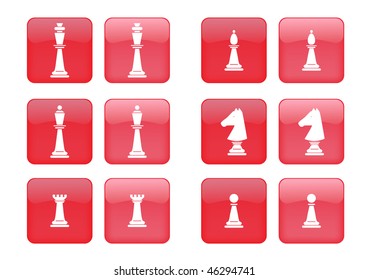 Vector collection of images for red buttons or icons, including selected and nonselected (by mouse for example) versions