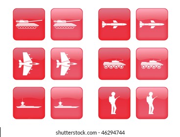 Vector collection of images for red buttons or icons, including selected and nonselected (by mouse for example) versions