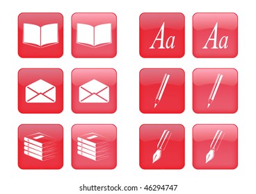 Vector collection of images for red buttons or icons, including selected and nonselected (by mouse for example) versions