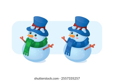 Vector collection with images of snowmen with branches on a white background.