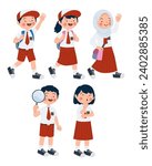 
Vector collection of Indonesian elementary school children walking together