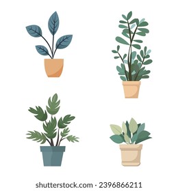 Vector collection of indoor, house plants in pots. Set of elements for design house, room or office. Isolated elements on white background.