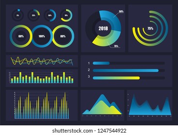 Vector collection of infographic elements for business processes, diagram, timeline, marketing icons, presentation, booklet, website. Infographic design set with diagrams, charts, statistics, graphs.