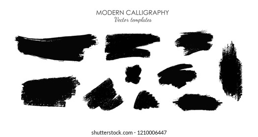 Vector collection of  ink, grunge, dirty brush, black paint,  strokes. Hand drawn calligraphy. 
