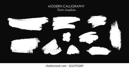 Vector collection of  ink, grunge, dirty brush, black paint,  strokes. Hand drawn calligraphy. 