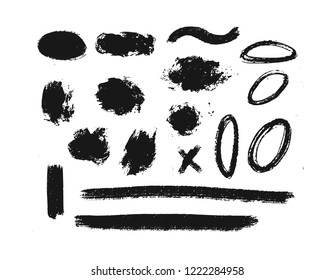 Vector collection of  ink, grunge, dirty brush, black paint,  strokes. Hand drawn calligraphy. 