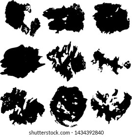 Vector collection of ink, grunge, dirty brush, black paint, strokes. Abstract grunge banner. Black brush stroke background.	