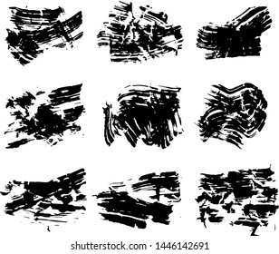 Vector collection of ink, grunge, dirty brush, black paint, strokes. Abstract grunge banner. Black brush stroke background.	
