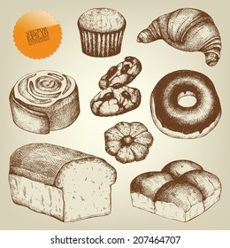 Vector collection of  ink hand drawn vintage dessert illustration isolated on white background for restaurant or cafe menu. Vintage coffee and pastry illustration