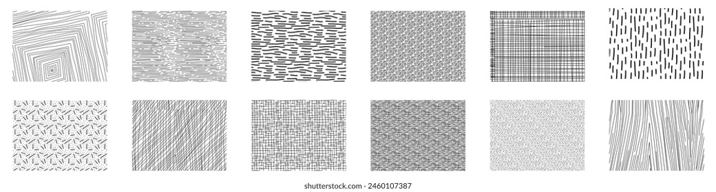 Vector collection ink hand drawn hatch texture, lines, points, hatching, strokes and abstract graphic design elements isolated on white background. eps 10