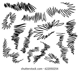 Vector collection ink hand drawn hatch texture, lines,  hatching, strokes and abstract graphic design elements isolated on background. 