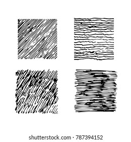 Vector collection ink hand drawn hatch texture, lines, hatching, strokes and abstract graphic design elements isolated without background