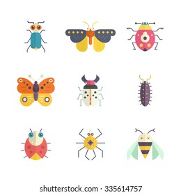 Vector collection of insects made in modern flat style. Colorful bugs for your design. Nature elements made in vector.