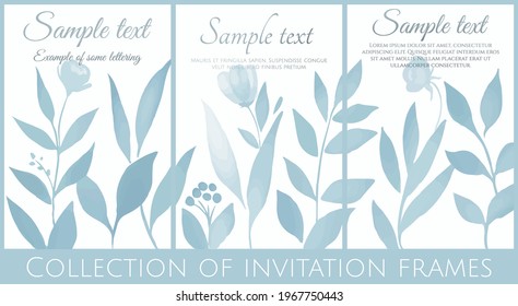 colección vectorial de invitación con flores de acuarela azul claro