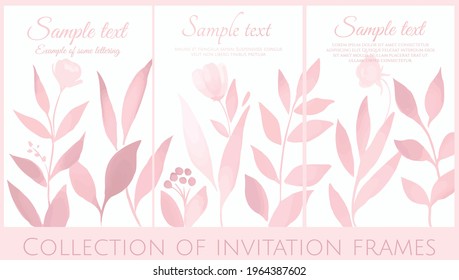 vector collection of  invitation with light rose watercolours flowers