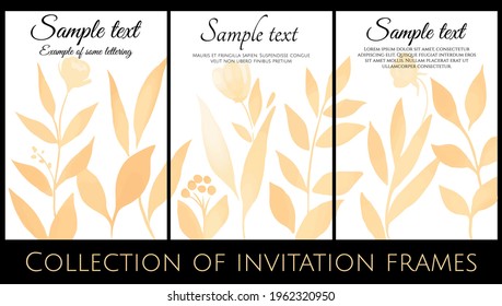 vector collection of  invitation with yellow watercolours flowers