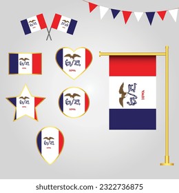 vector collection of Iowa State of Usa emblems and icons in different shapes