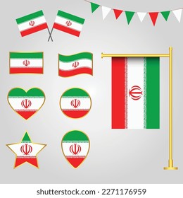Colección de vectores de emblemas e iconos de la bandera de Irán en diferentes formas ilustración vectorial Irán