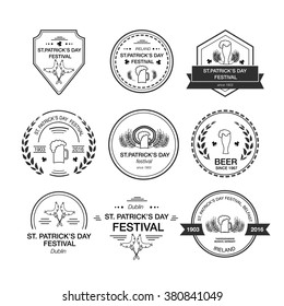 Vector collection of Irish hand drawn logo templates. Brew house, beer logotypes. Vintage badges and icons. Hand sketched modern icons. St.Patrick's Day labels.