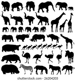 vector collection of isolated animals silhouettes