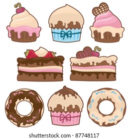 vector collection of isolated cakes and donuts on white