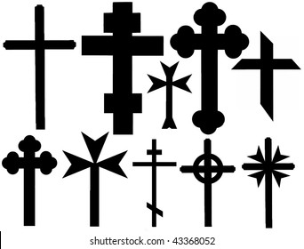 Vector collection of isolated christian crosses