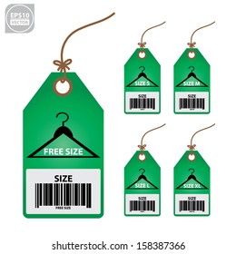 Vector: Collection of isolated clothing size green labels.