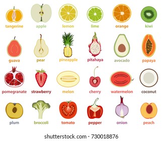 vector collection of isolated fruits cut in half