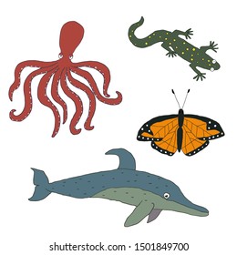 Vector collection of isolated hand drawn wild animals.