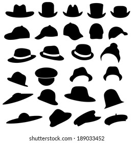 vector collection of  isolated hats silhouette