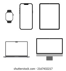 Vector of a collection of an isolated illustration on white background for website and content with empty screen, simple and flat style, full set of high technology devices