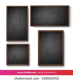 Vector collection of isolated menu boards with black frames and shadow on transparency background.