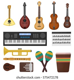 Vector collection of isolated musical instruments on the white background.