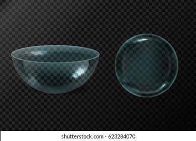 Vector collection of isolated realistic eye contacts lenses on the transparent background.