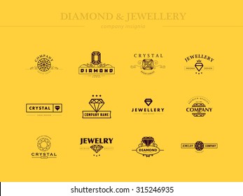 Vector Collection Of Jewelry And Diamond Logo Icon. Flat Crystal Company Insignia Template. Vintage And Fashion Logo Design.