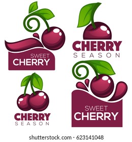 vector collection of juice stickers and cherry berry symbols for your text