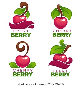 vector collection of juice stickers and cherry berry logo, symbols and emblems