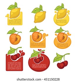 vector collection of juice stickers and fruit symbols for your text

