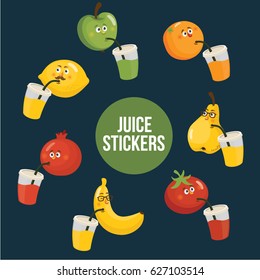 Vector collection of juice stickers and fruit emoticon for your design