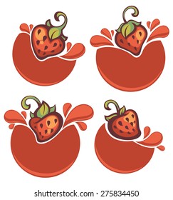 vector collection of juice stickers and strawberry symbols for your text