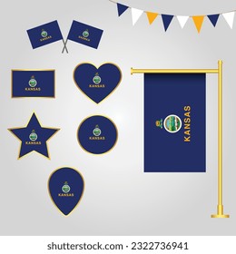 vector collection of Kansas State of Usa emblems and icons in different shapes