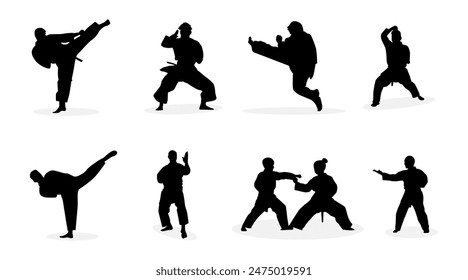 Vector colección de karate artes marciales ilustraciones de silueta