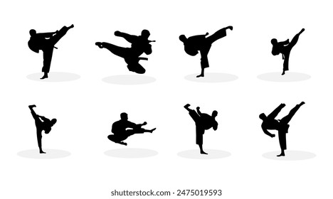 Vector colección de karate artes marciales ilustraciones de silueta