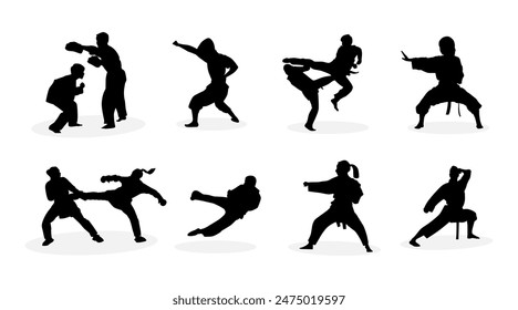 Vector colección de karate artes marciales ilustraciones de silueta