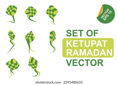 Vector collection of Ketupat Ramadan Indonesia traditional food. with various styles and shapes on white background. eps 10 editable color and size
