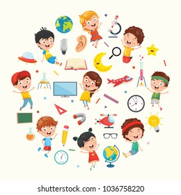 Vector Collection Of Kids And Science Illustration